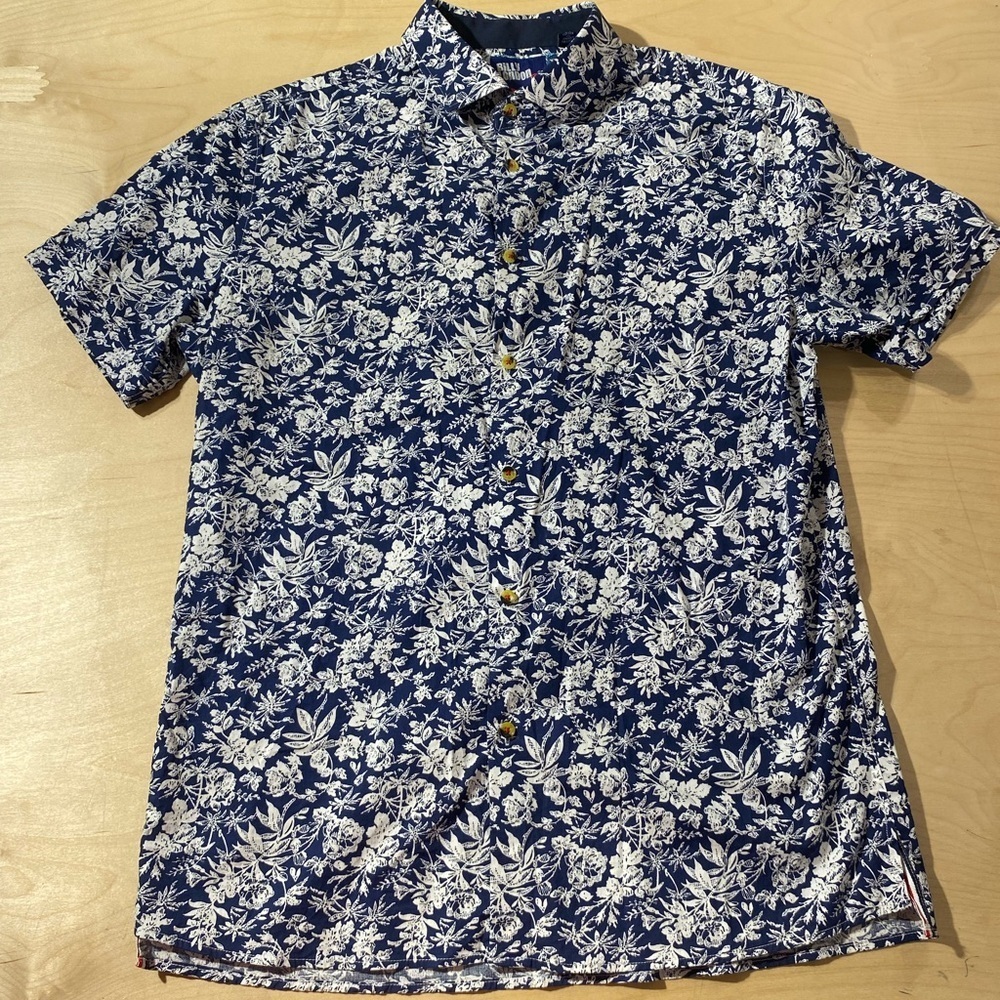 Billy London Slim Fit Floral Blue and White Men's Shirt XL (NL) Button Down